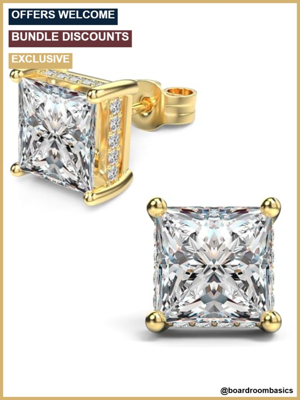 Princess Cut Cubic Zirconia Stud Earrings 18k White Gold Plated 925 Sterling